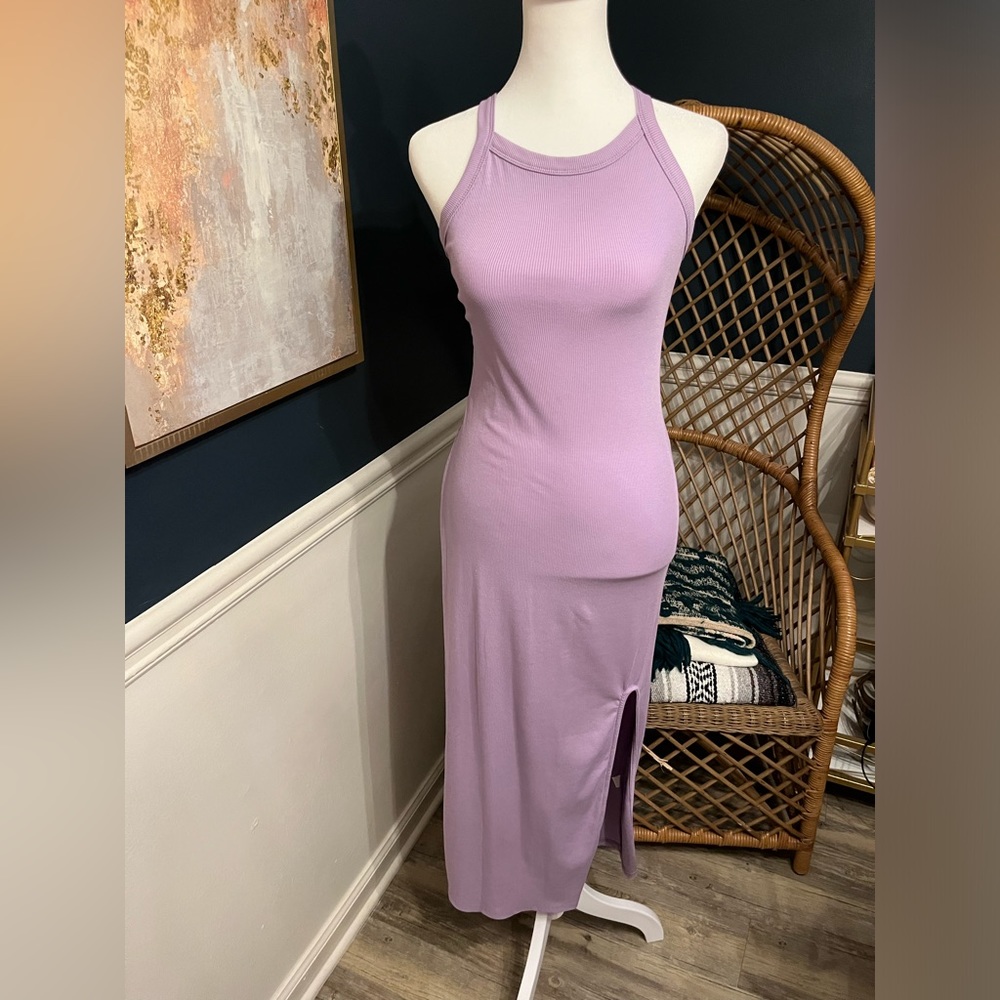 NWOT Purple / Lavendar Casual Knit Bodycon Maxi Dress High With Slit